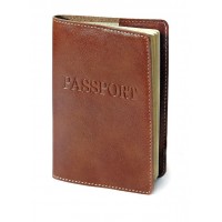 Кожаная обложка паспорта (коричневый) тиснение  "PASSPORT"